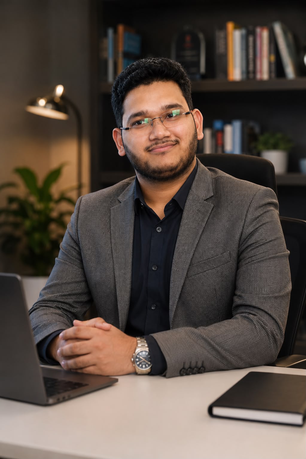 DigitalyMarket founder Mohammad Abubakar seated at his desk in a professional setting