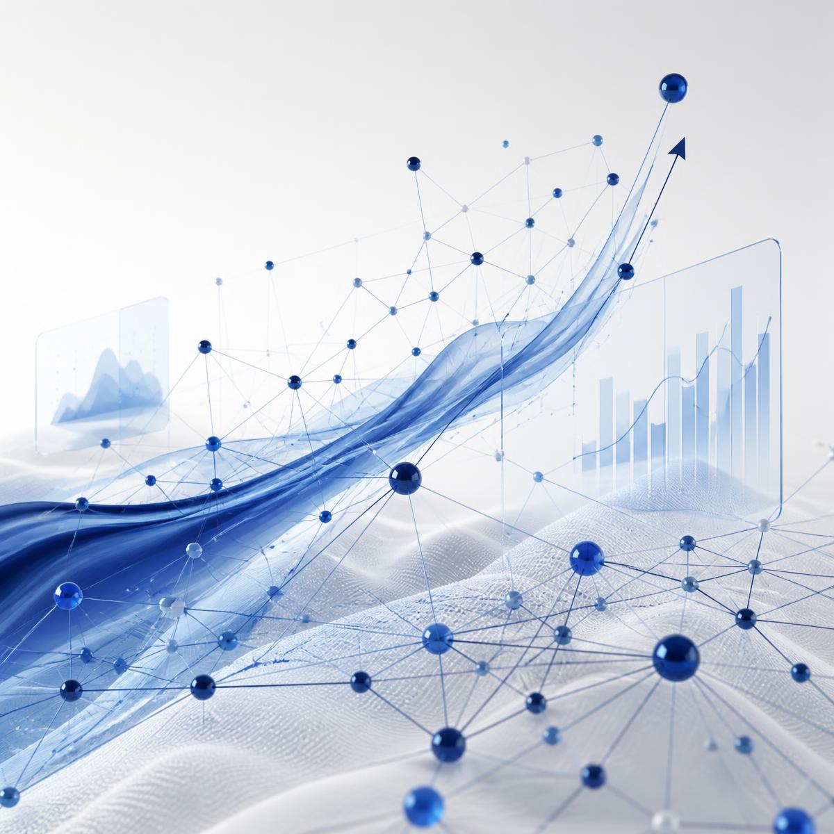 Abstract visualization of a connected digital growth ecosystem linking search discovery, website, analytics and e-commerce signals
